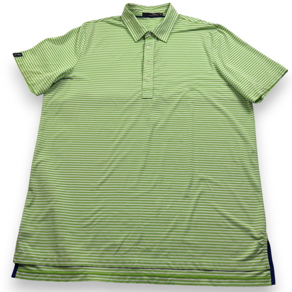 RLX Ralph Lauren Mens XL Golf Polo Shirt Lime Green White Striped Performance